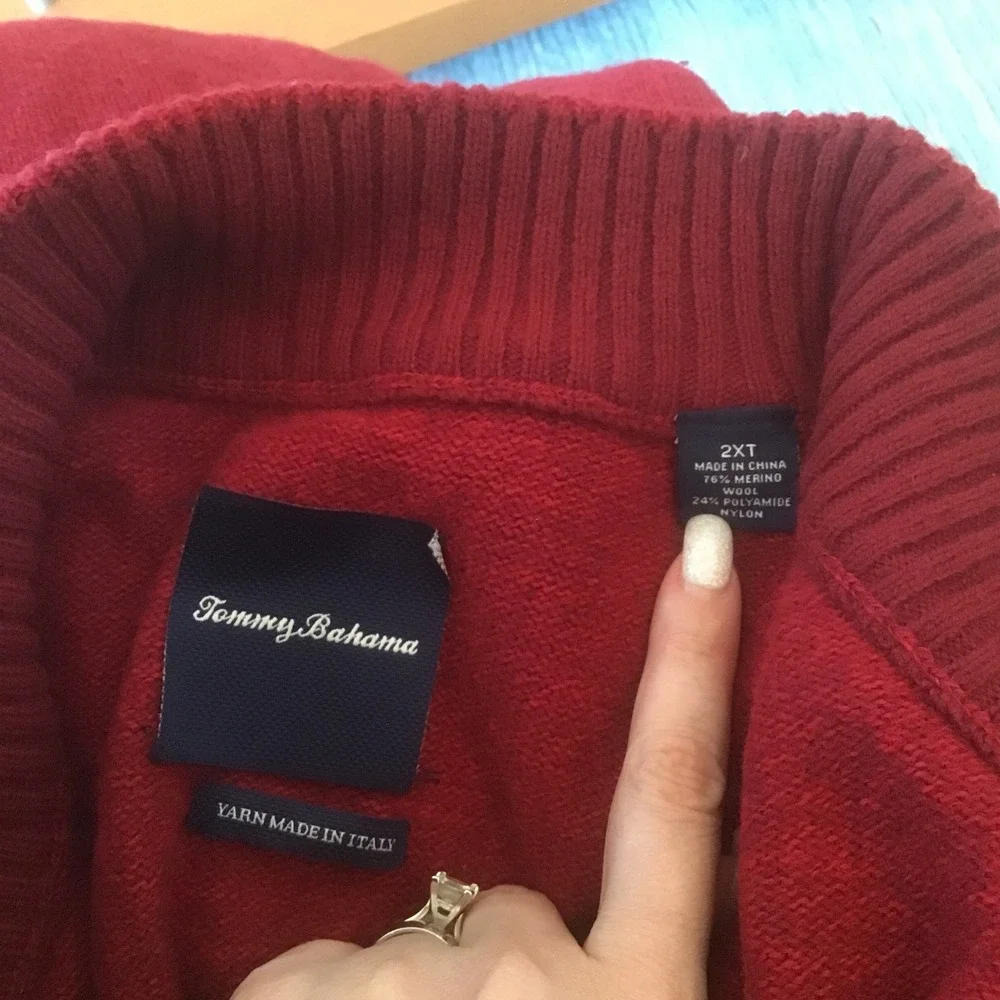 Tommy Bahama 2XT Red Merino Wool Blend Quarter Zip Pullover Sweater Big Tall